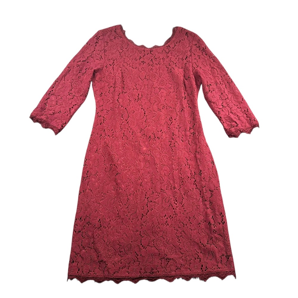 Berydress‎ Lace Sheath Dress 3/4 Sleeve Zipper Red Women's Size 12 655